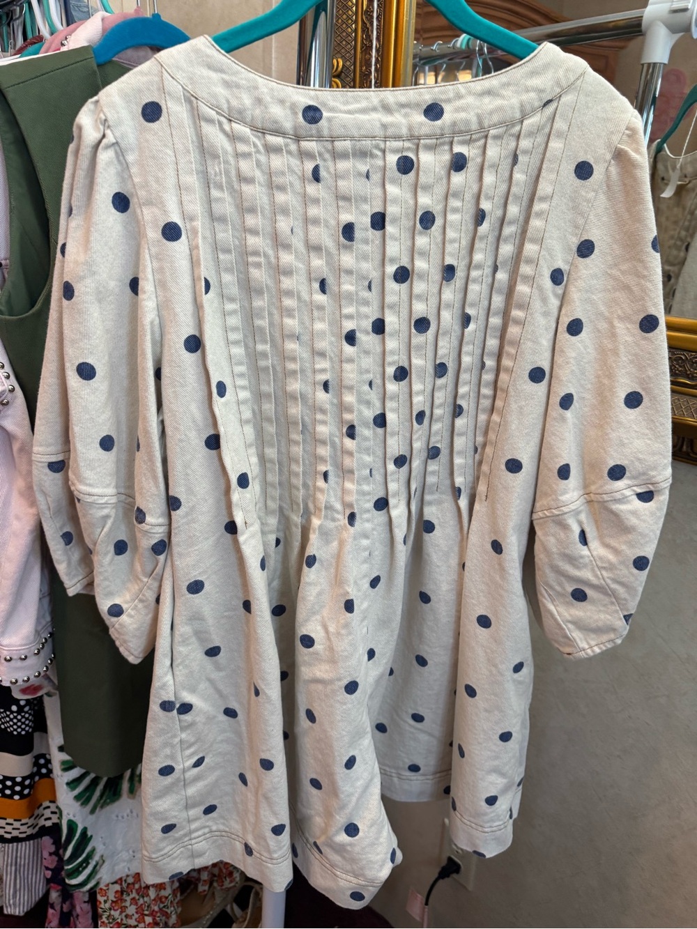 Peach Love Sweet Denim Polka Dot Loran Cream Romper - Picture 8 of 12